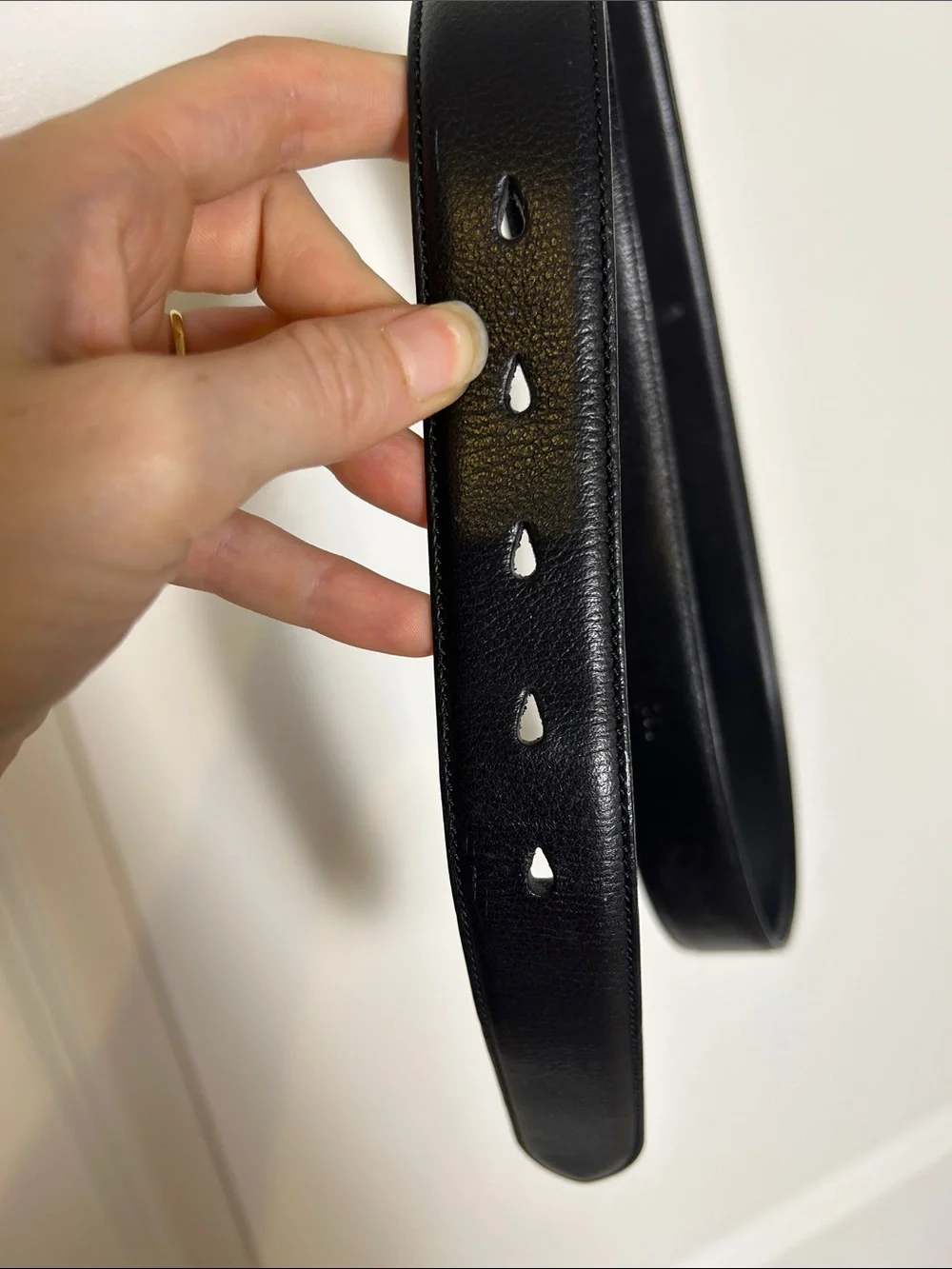 Men's Black Leather Dress Belt with Brushed Gold Buckle